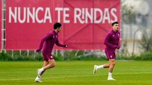 Jesús Navas y Acuña, durante un entrenamiento con el Sevilla