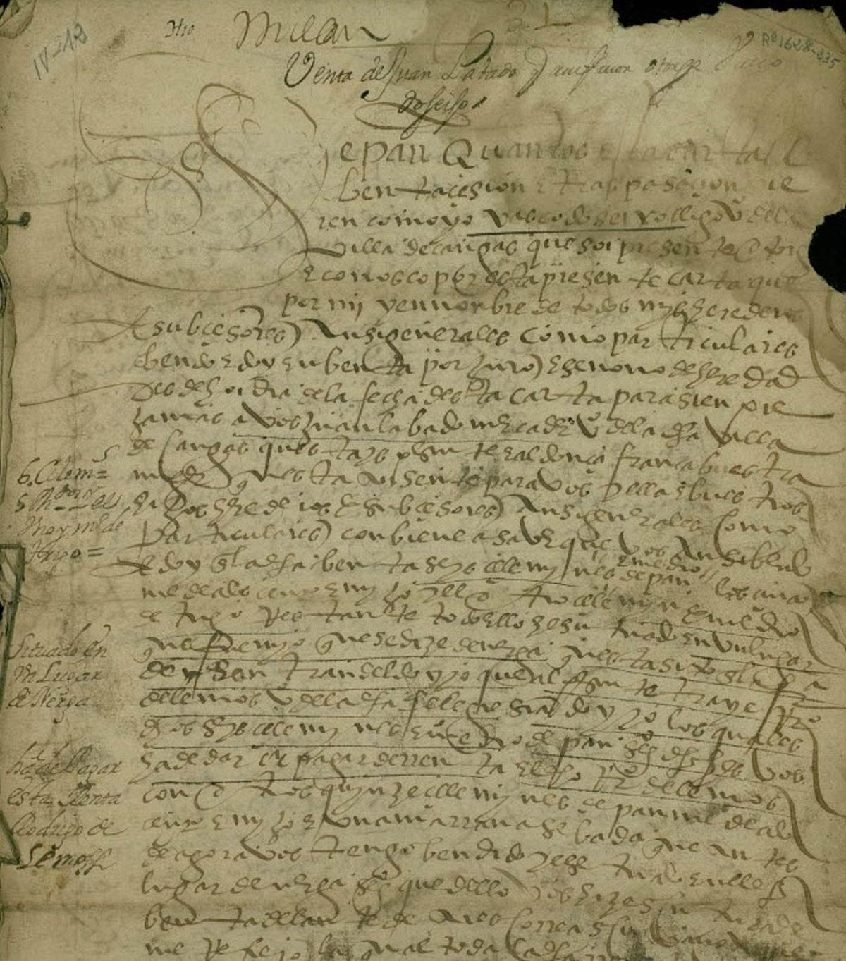 Documento de venda a Juan Lavado, do 14 de outubro de 1587.