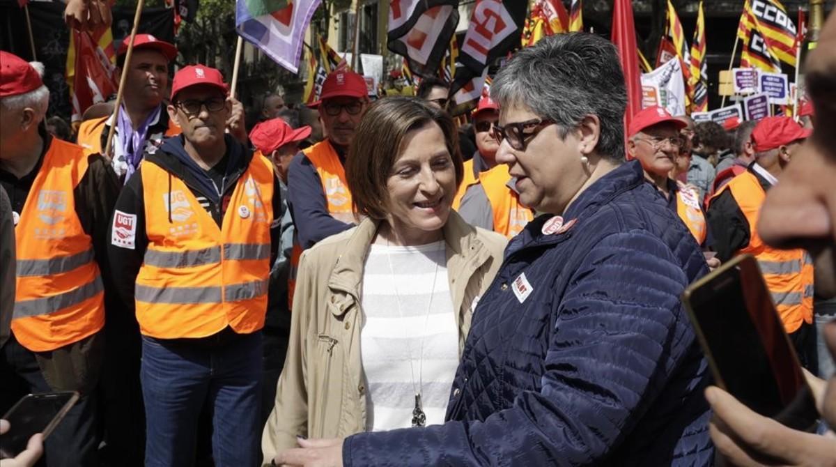 La presidenta del Parlament, Carme Forcadell, al inicio de la manifestación.