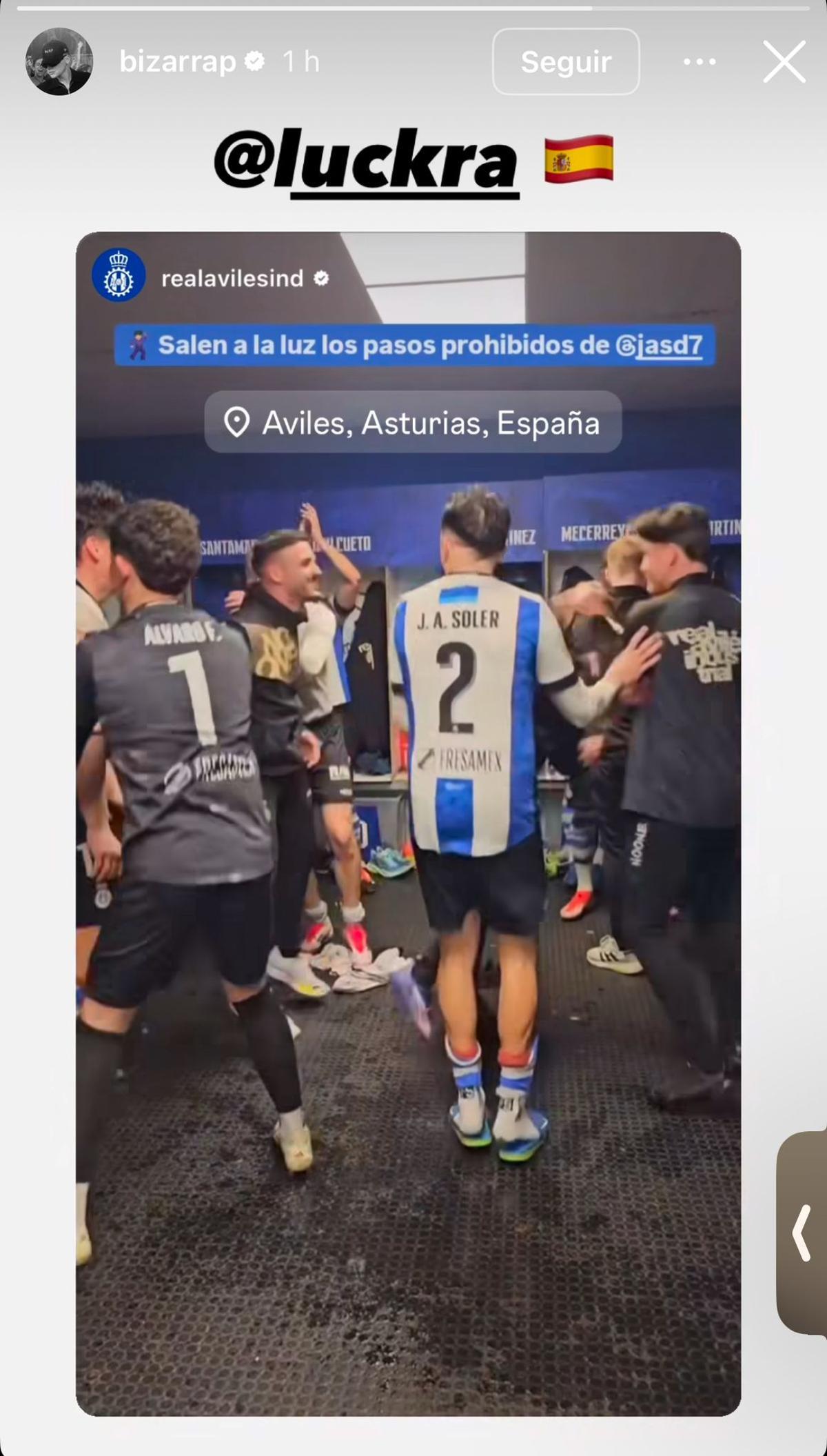 Storie de Bizarrap, compartiendo la publicación del Avilés