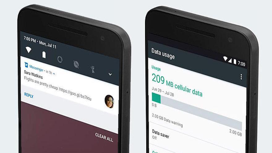 Dos pantallas de Androis Nougat 7.0.