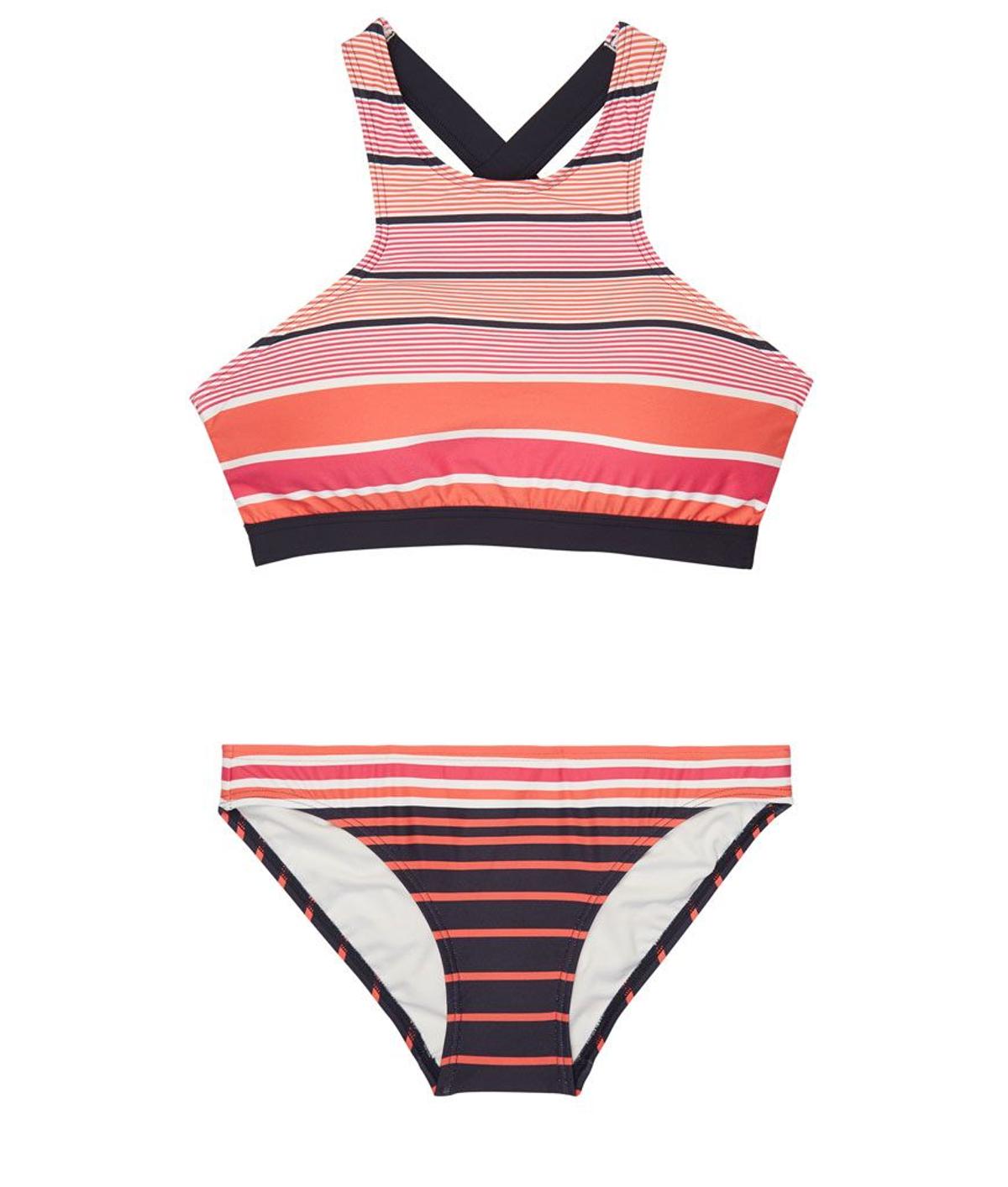 Bikini a rayas con cuello halter de MICHAEL Michael Kors Collection