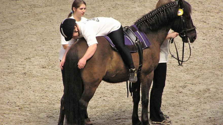 Un niño, en una sesión de equinoterapia.