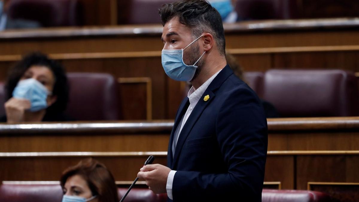 El portavoz de ERC en el Congreso, Gabriel Rufián, este 9 de septiembre en la sesión de control en el Congreso.