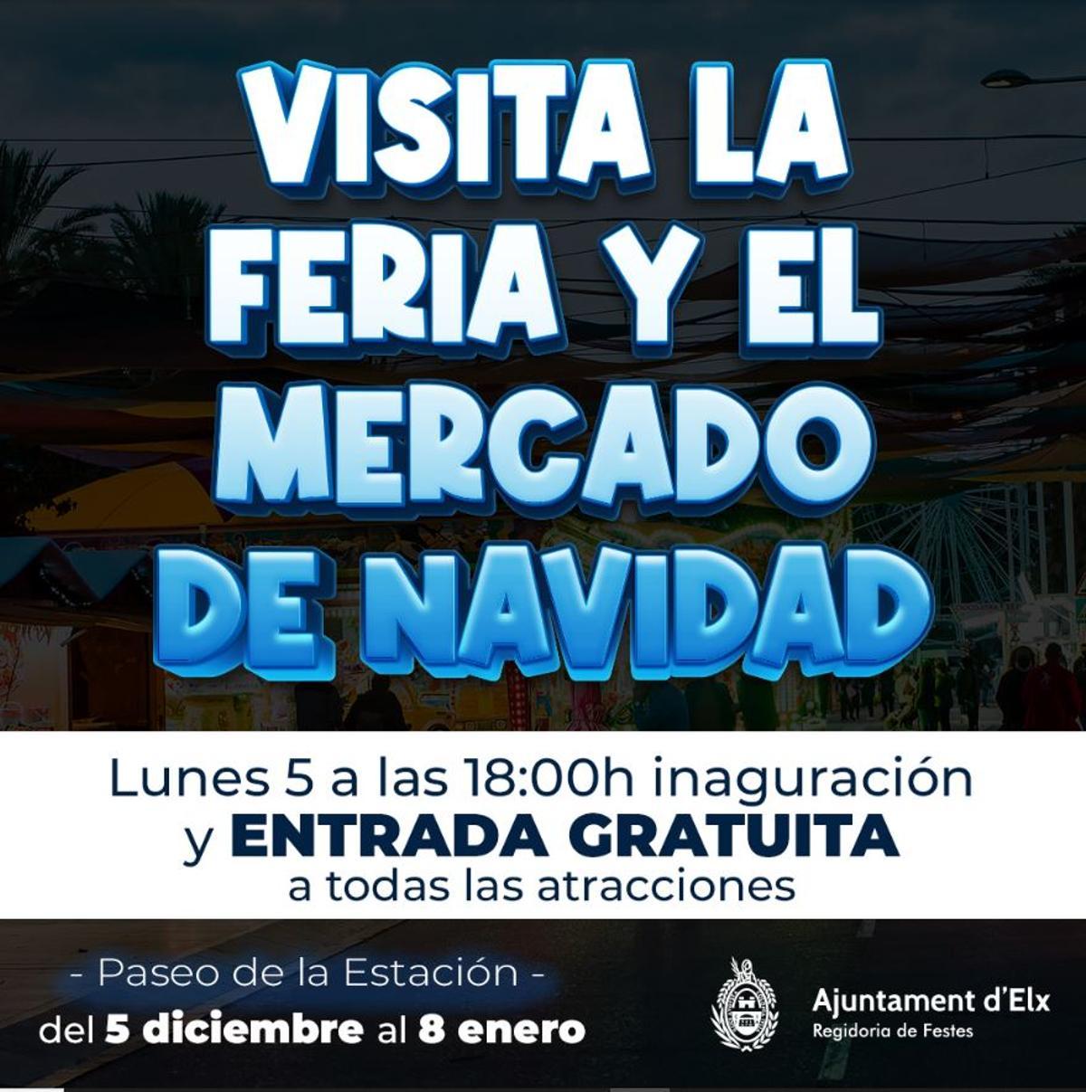 Cartel difundido por la Concejalía de Fiestas del Ayuntamiento de Elche de la inauguración de la Feria