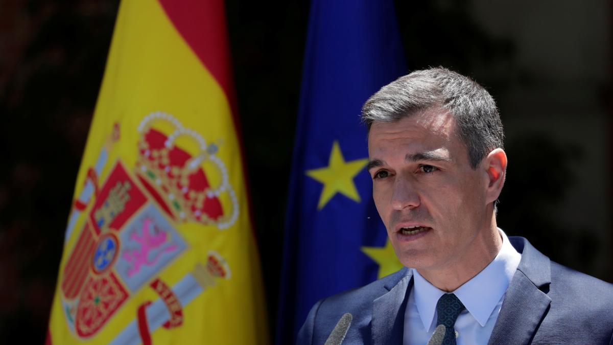 Spain's Prime Minister Pedro Sanchez attends a news conference at the Moncloa Palace in Madrid