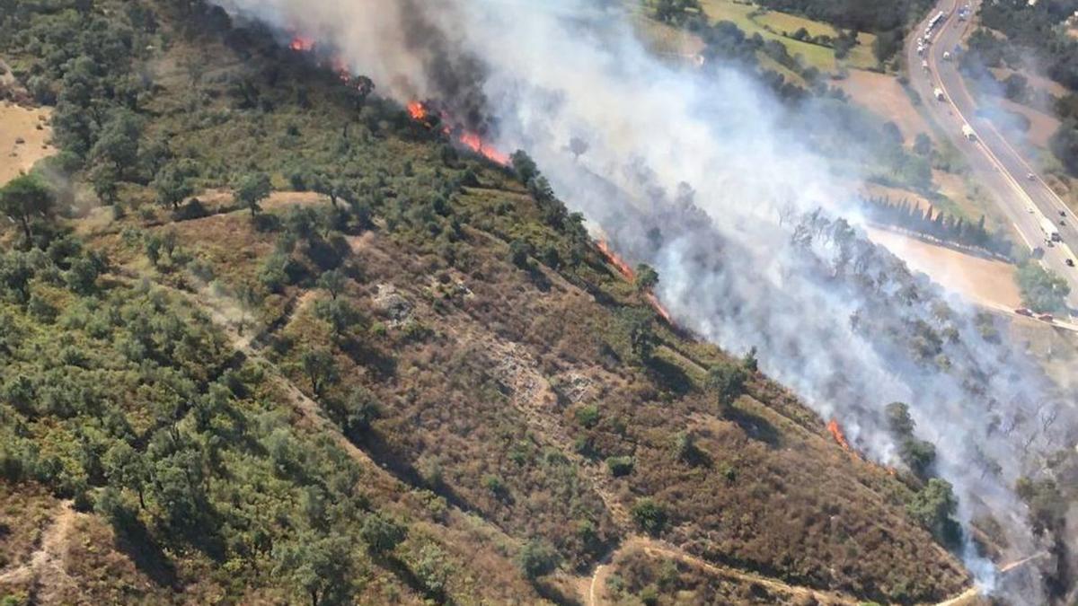 La zona afectada del foc iniciat a l’AP-7, a la Jonquera. | BOMBERS DE LA GENERALITAT