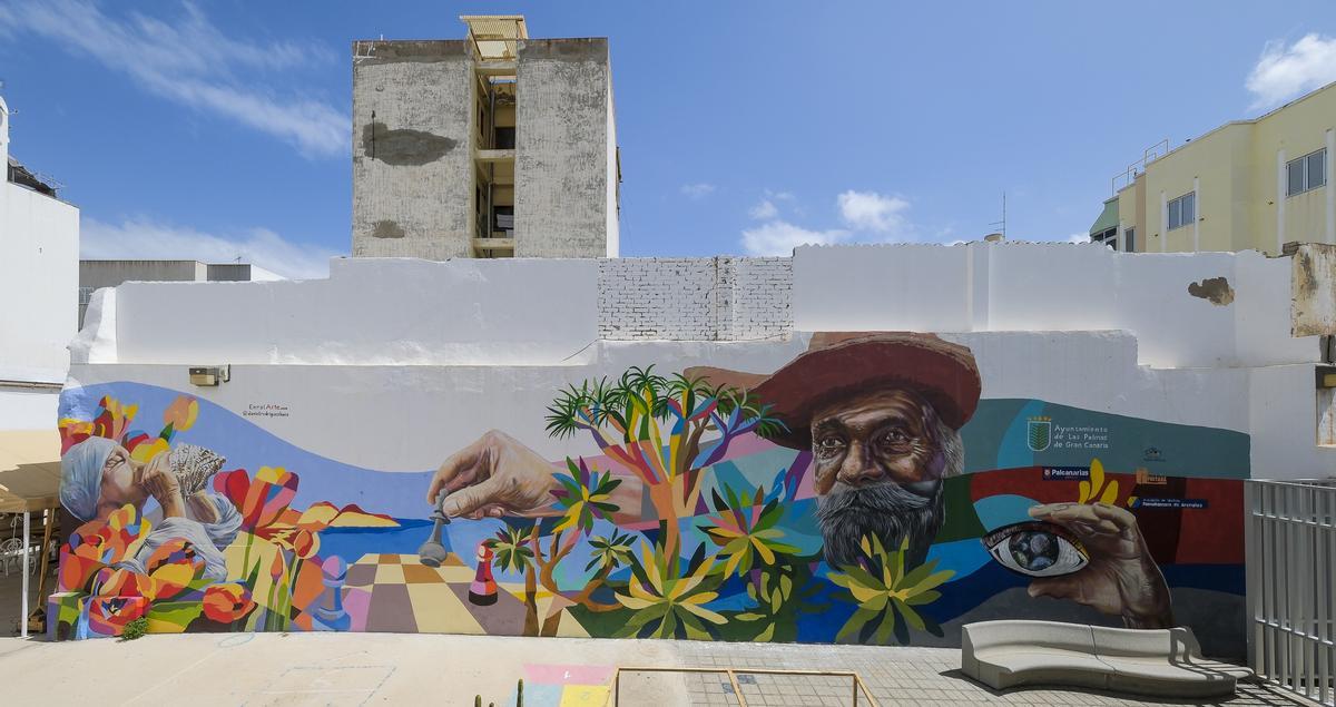 Mural en el centro cívico de Arenales en honor a Antonio Pamochamoso
