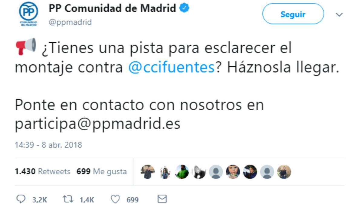 Tuit del PP madrileño.