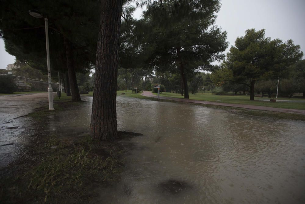 El parque del río, inundado por las fuertes lluvias.