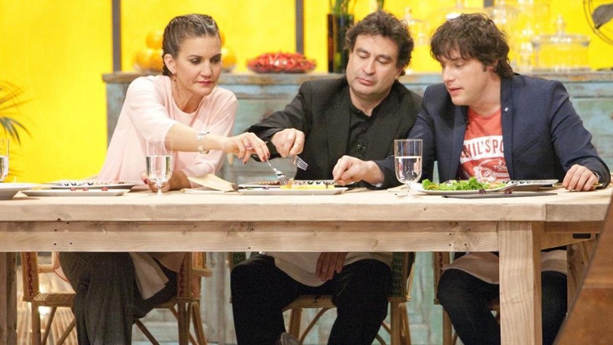 Samantha Vallejo-Nágera, Pepe Rodríguez y Jordi Cruz, en 'Masterchef'