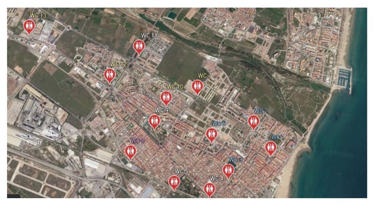 Plano con ubicaciones proppuestas por la asociación