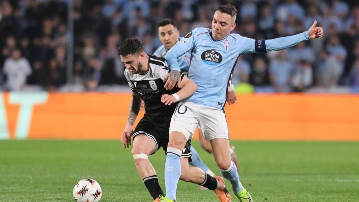 Iago Aspas, ante el PAOK en la Europa League