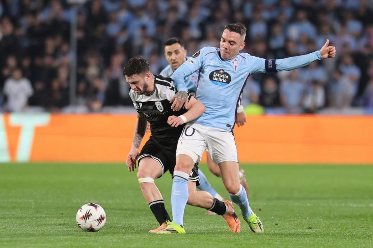 Iago Aspas, ante el PAOK en la Europa League