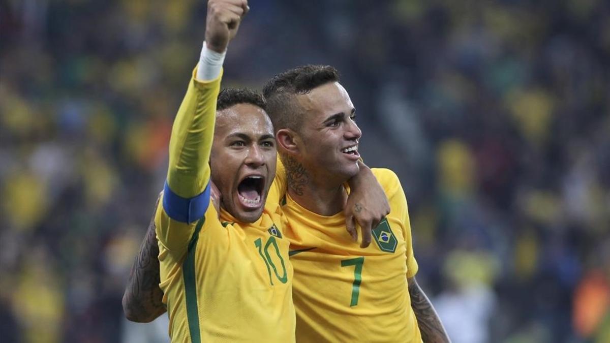 Neymar y Luan, los autores de los dos goles de Brasil.