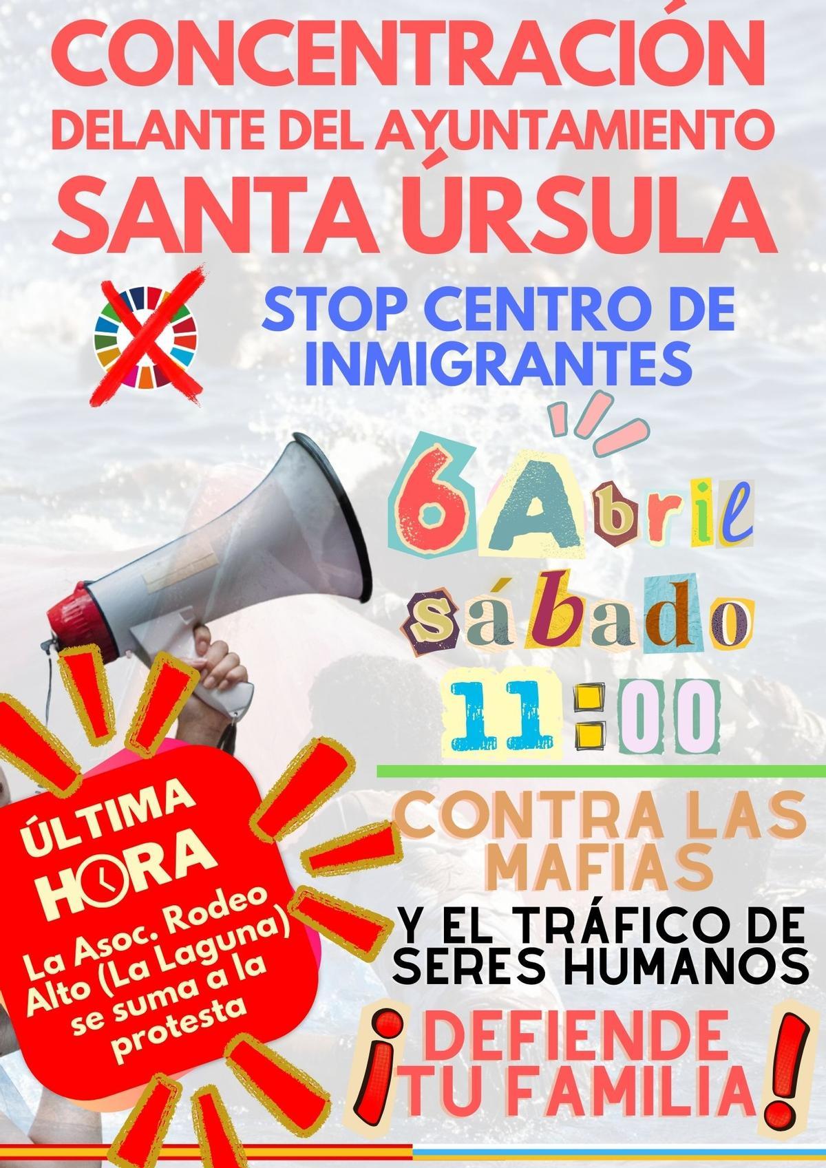 Cartel de la concentración xenófoba convocada para este sábado en Santa Úrsula.