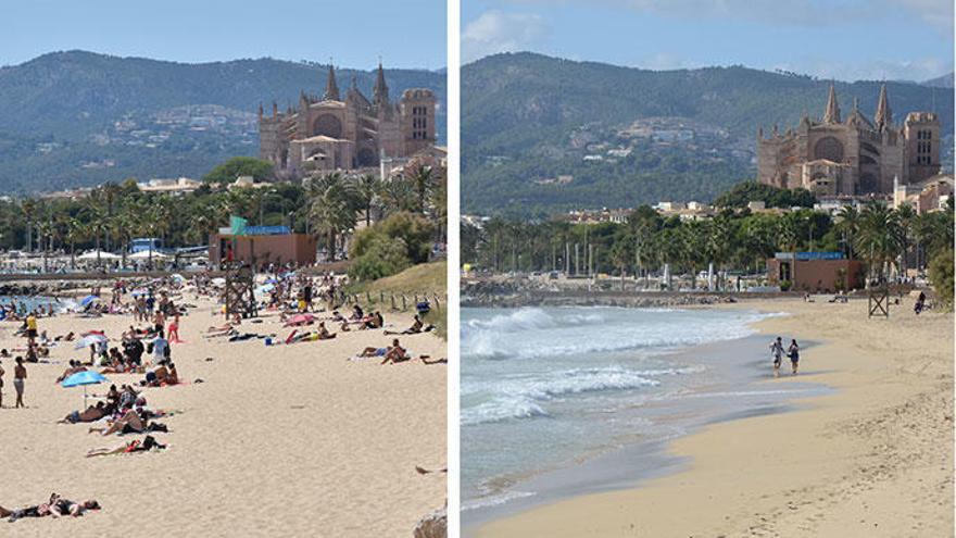 Vor dem Sturm und nach dem Sturm: Der Stadtstrand von Palma de Mallorca.