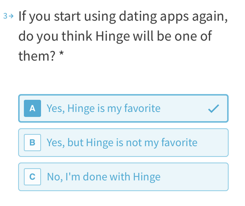 Pregunta tres de Hinge