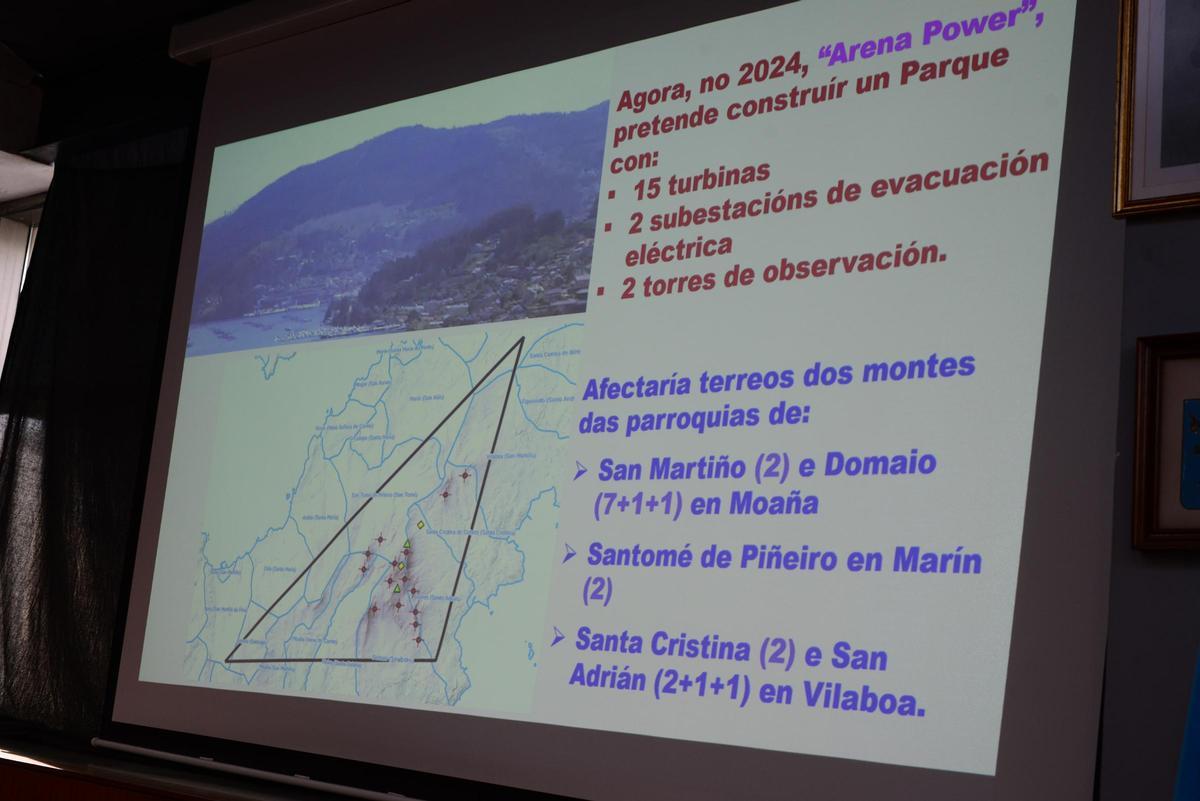 Características del parque eólico proyectadas ayer en la reunión en Cangas