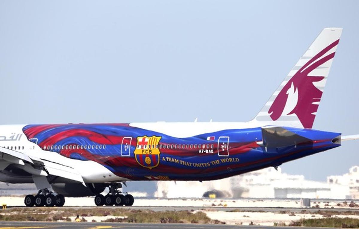El Boeing 777 amb els colors blaugrana.