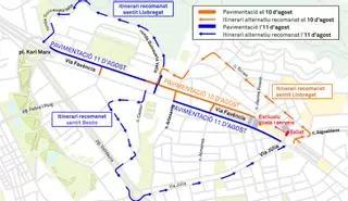 Afectaciones de tráfico en la Via Favència de Barcelona por trabajos de pavimentación