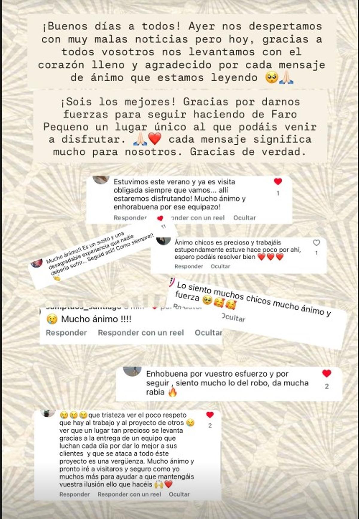 Muestras de apoyo recibidas por el establecimiento tras conocerse lo sucedido.