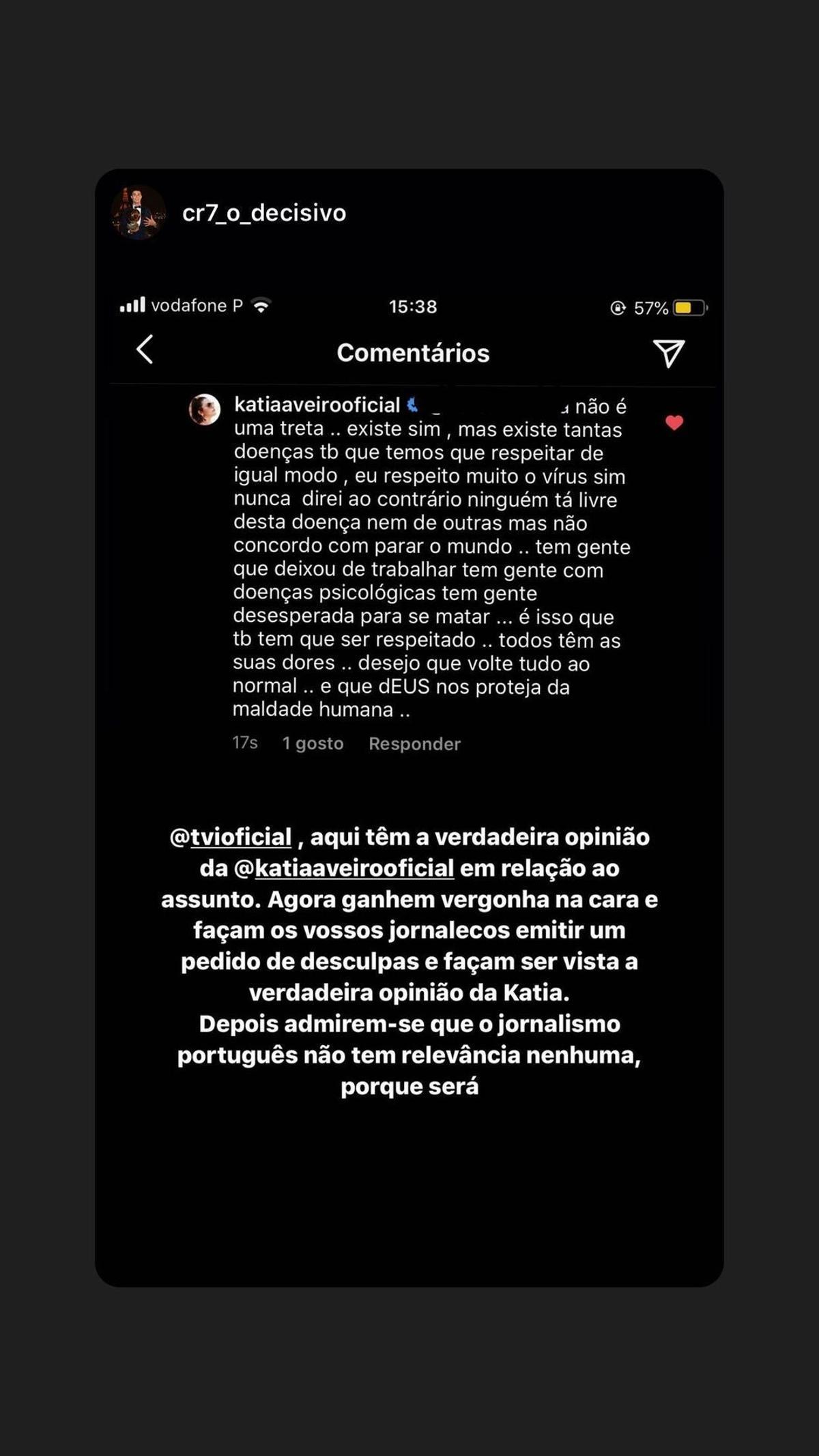 Katia Aveiro, negacionista: el coronavirus es una exageración