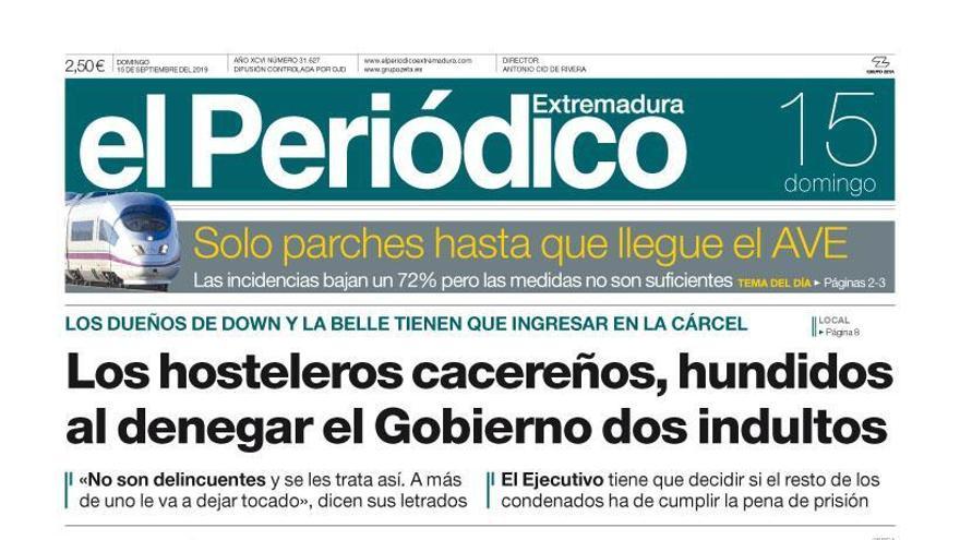 Esta es la portada de EL PERIÓDICO EXTREMADURA correspondiente al día 15 de septiembre del 2019