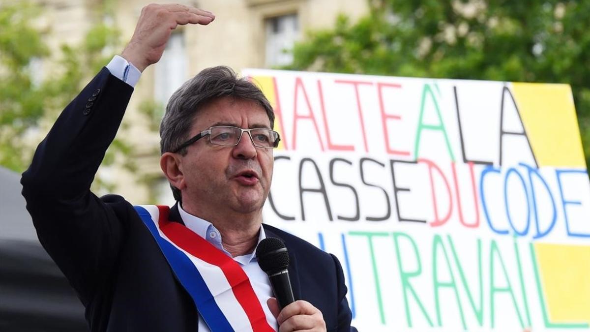 El candidato de Francia Insumisa, Jean Luc Melenchon en un mítin.