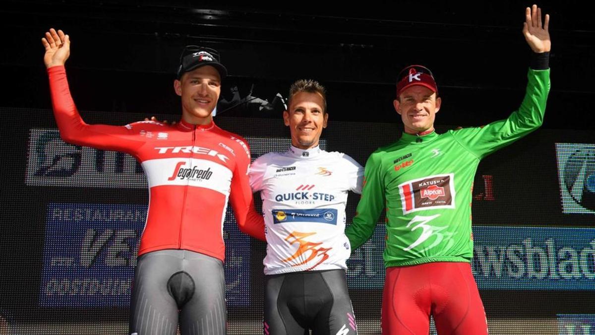 El podio en los Tres Días de la Panne: Brandle (i), Gilbert (c) y Kristoff (d)