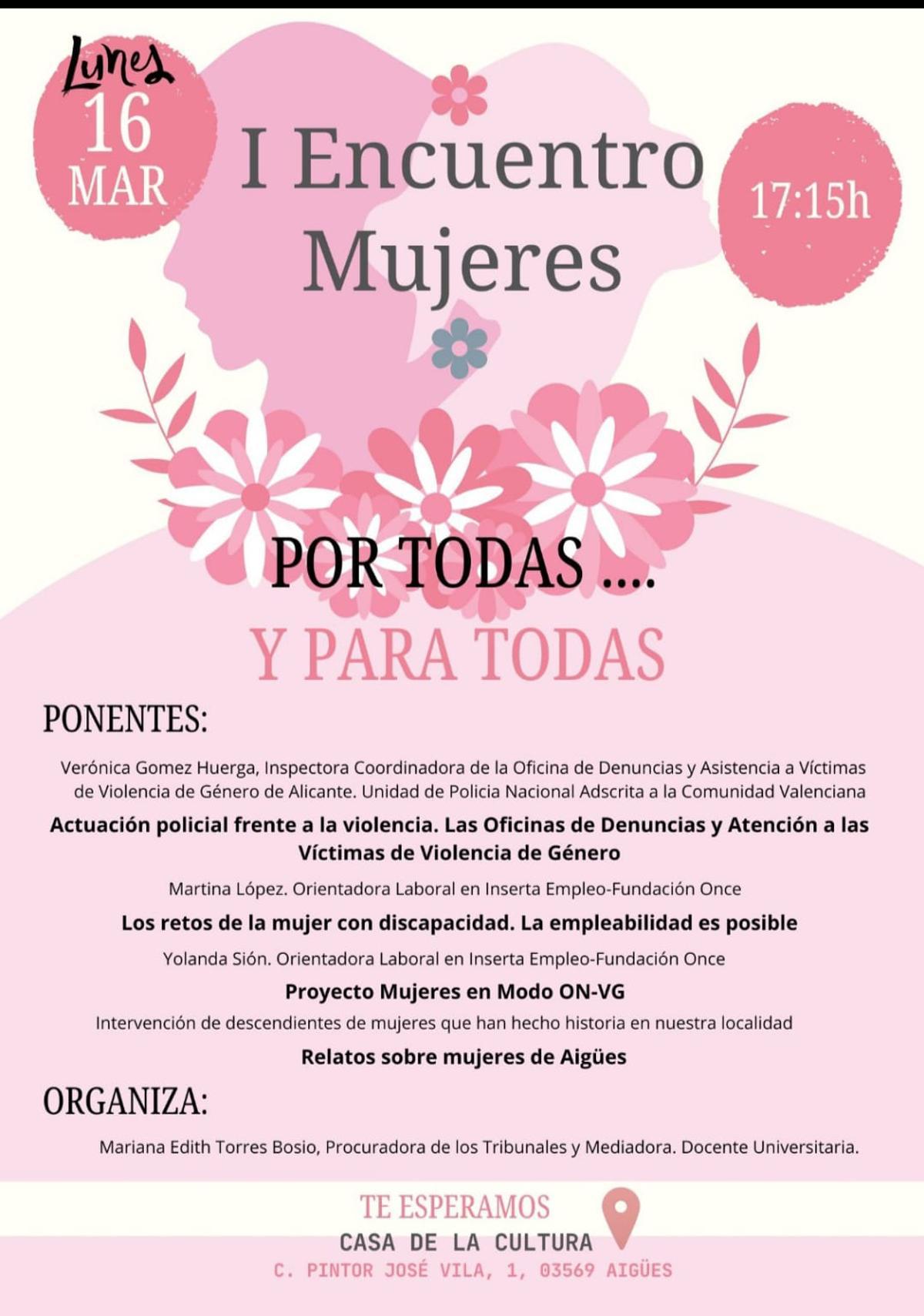 Cartel del I Encuentro Mujeres de Aigües.