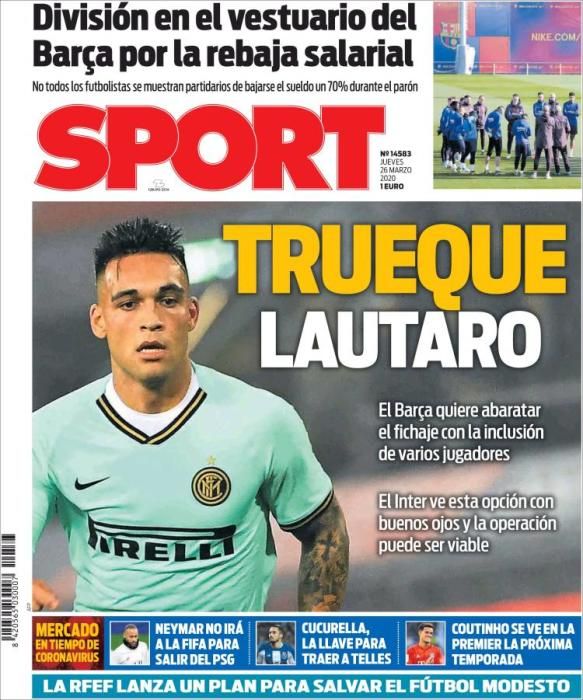 Portada SPORT jueves 26 marzo 2020