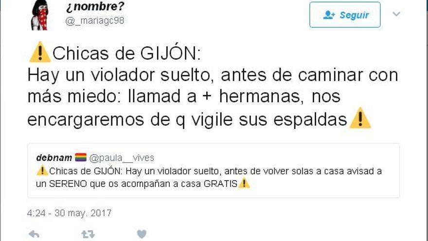 Uno de los tweets que expresan su indignación por la puesta en libertad del reo.