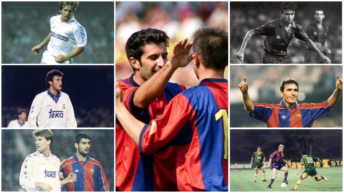 Schuster, Luis enrique, Laudrup, Figo, Celades, Milla, Hagi y Prosinecki vistieron de blanco y blaugrana