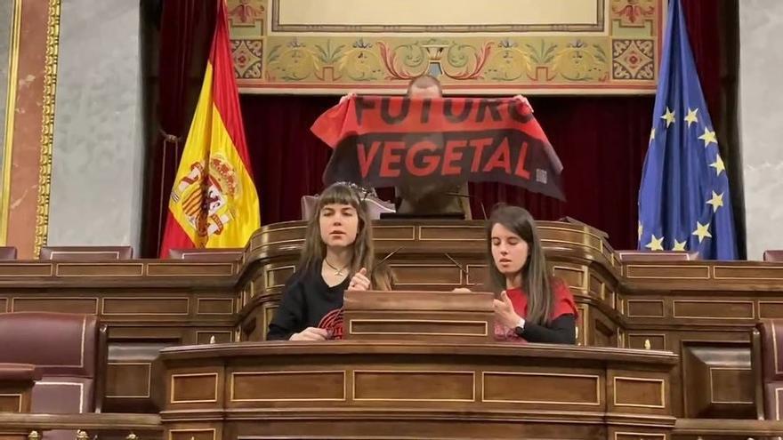 Activistas climáticos protestando en el hemieiclo del Congreso.