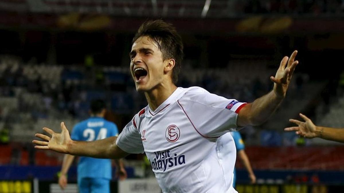 Denis Suárez celebra el gol de la victoria sevillista.