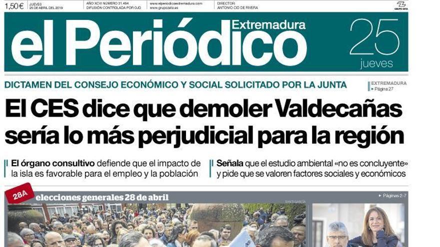 Estas son las portadas de EL PERIÓDICO EXTREMADURA correspondiente al día 25 de abril del 2019