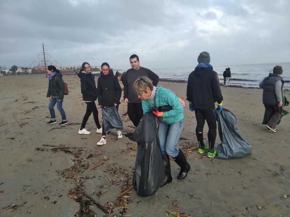 Voluntarios se lanza a las playas de Dénia a retirar la basura escupida por Gloria