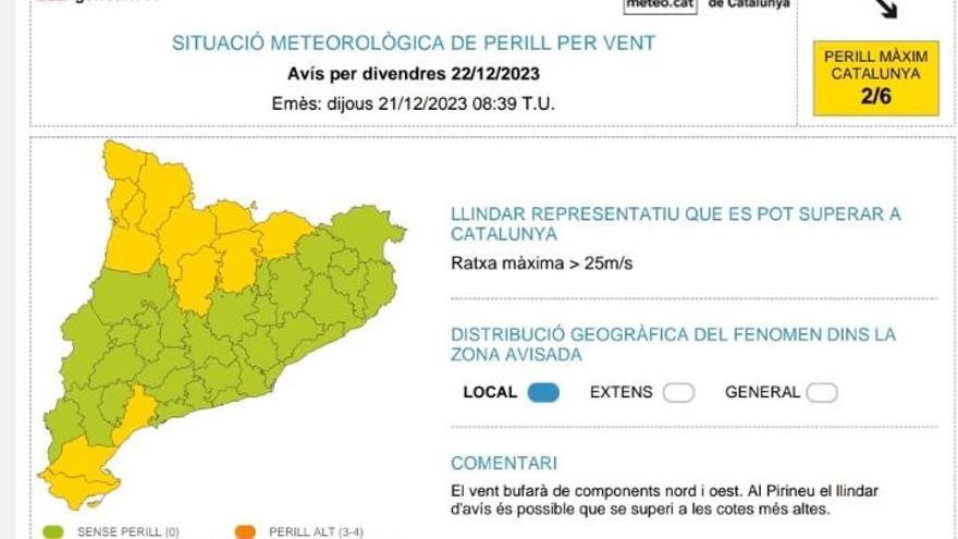 Alerta per fortes ratxes de vent a la regió central a partir de la mitjanit