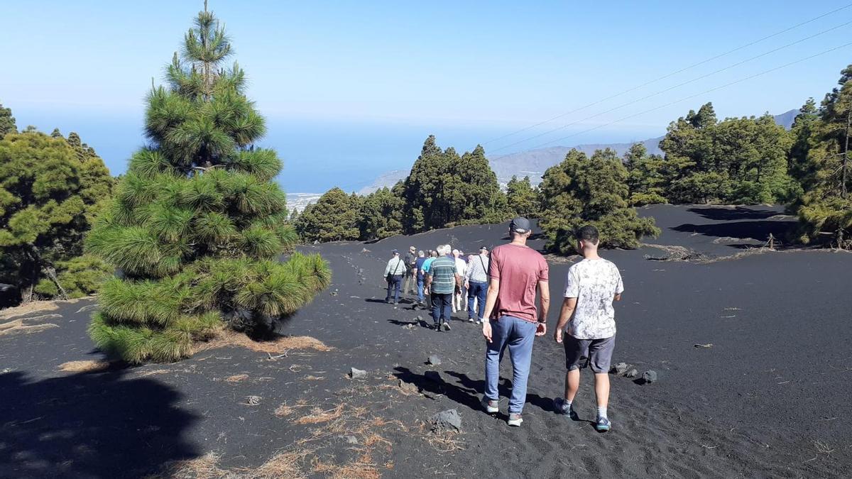 Los integrantes del Coro Errante, durante su visita a la zona del volcán de La Palma.