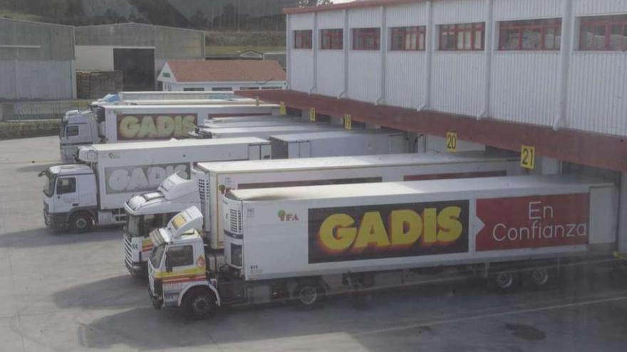 Camiones en los muelles de carga de la sede de Gadisa, en el polígono da Piadela. víctor echave