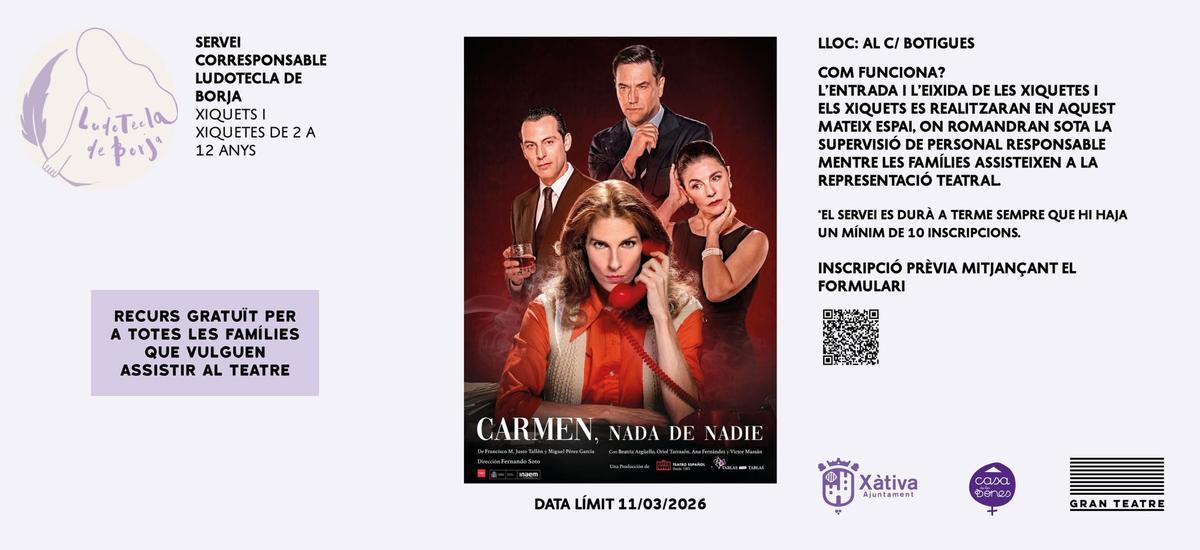 Servicio de ludoteca para la representación de esta obra de teatro.