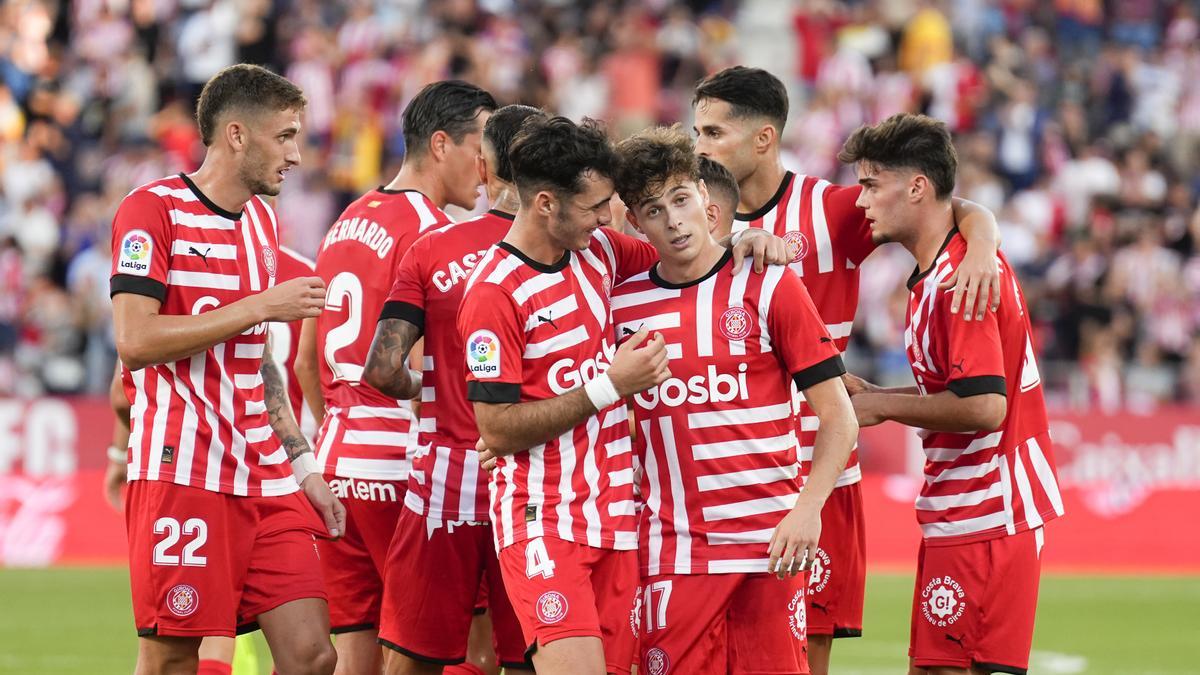 El Girona celebra un gol ante la Real Sociedad