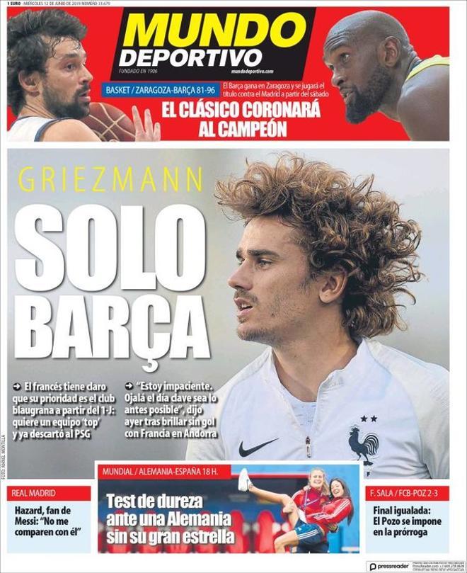 La portada de Mundo Deportivo de este miércoles 12 de junio