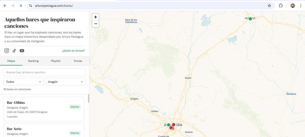 Una imagen del mapa interactivo creado por Arturo Paniagua.
