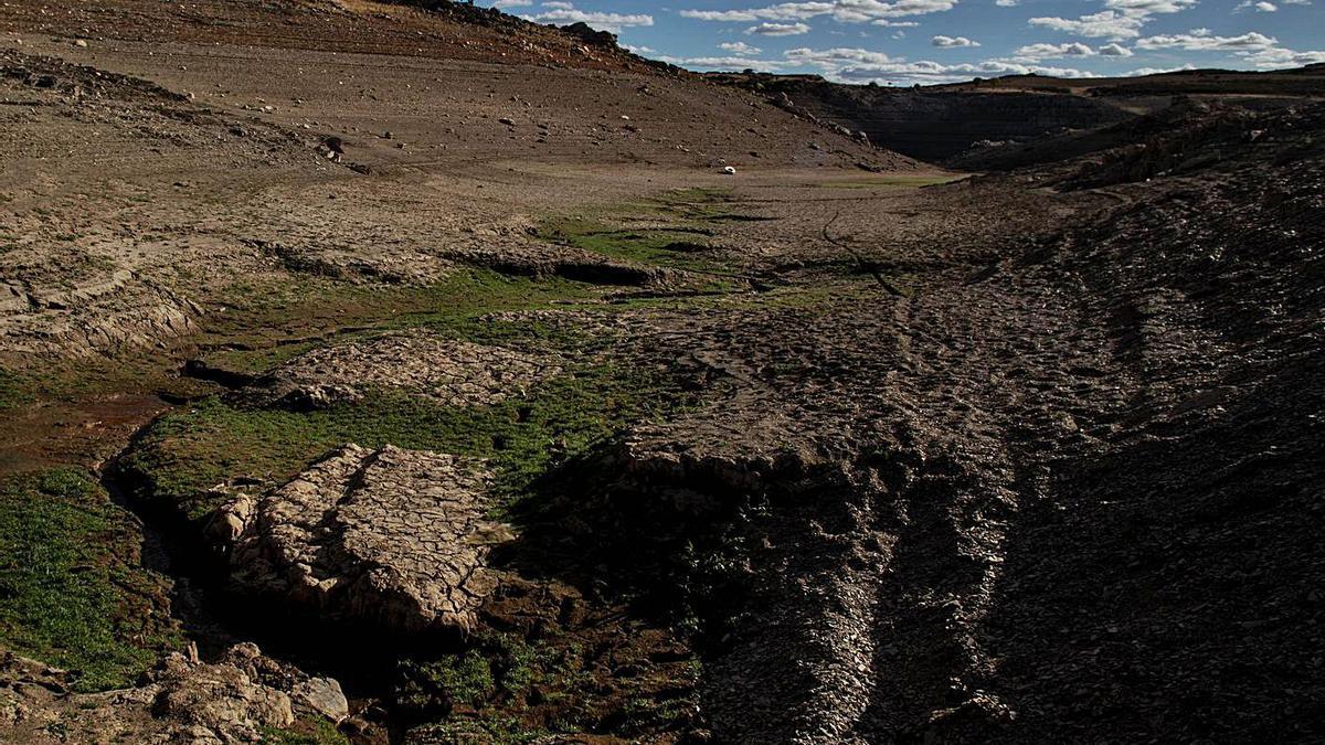 El embalse, seco en el año 2017, a la altura de Palacios del Pan. | Emilio Fraile