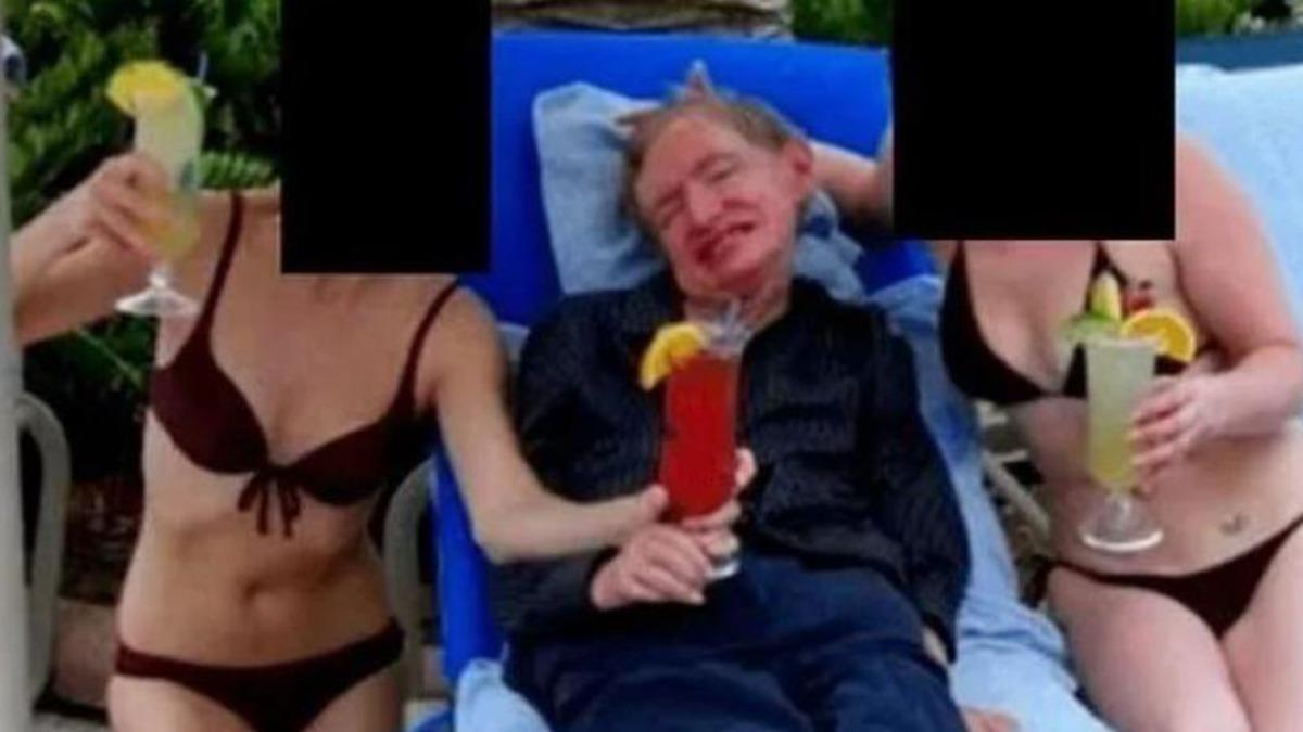 Fotogradía del profesor Steve Hawking con dos mujeres en bikini publicada por el departamento de Justicia de EEUU en relación al caso Epstein.