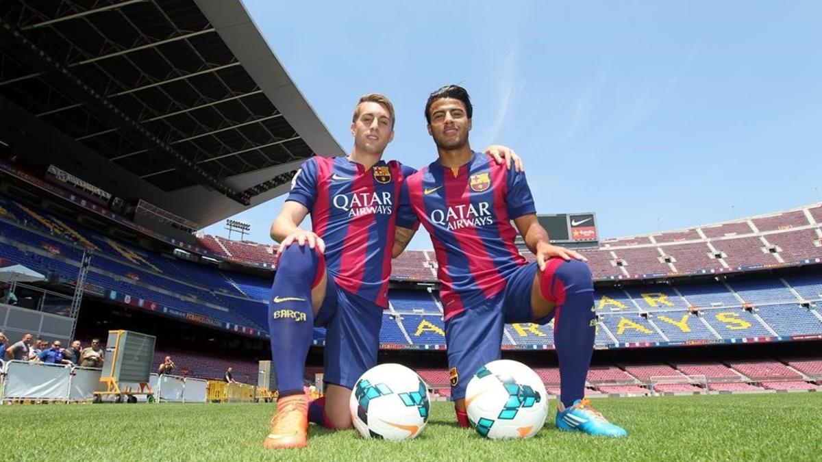 Deulofeu y Rafinha, en su regreso al Barça en el 2014.