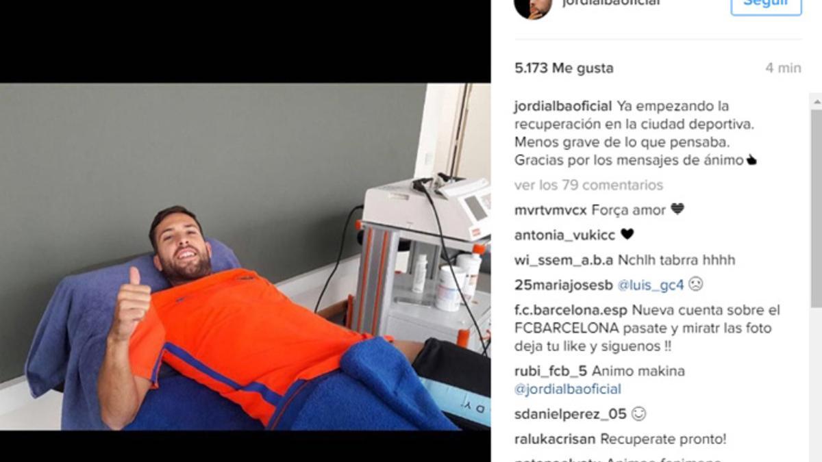 Jordi Alba siguiendo tratamiento en la Ciutat Esportiva Joan Gamper del FC Barcelona