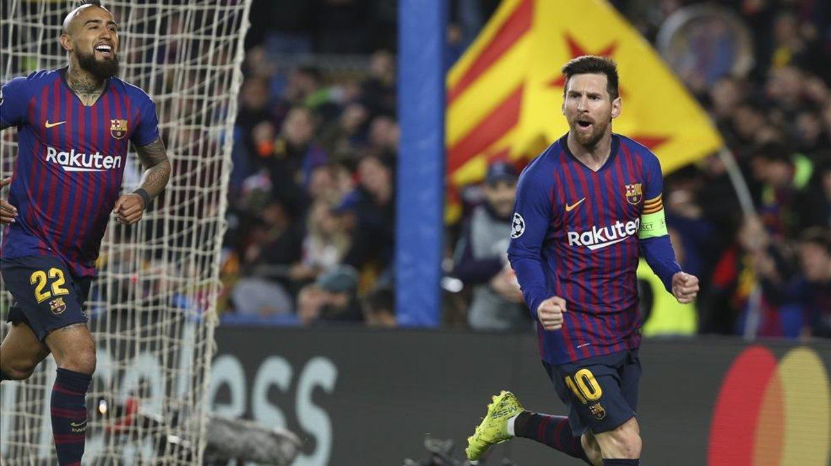 Leo Messi anotó un doblete contra el Lyon